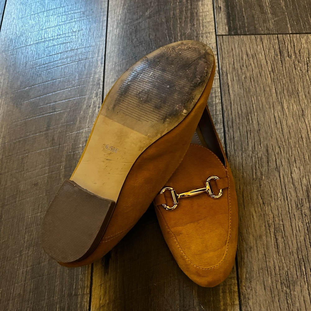 LOFT Mustard Yellow Faux Suede Loafers Elegant Slip-On Flats Shoes - Picture 3 of 5